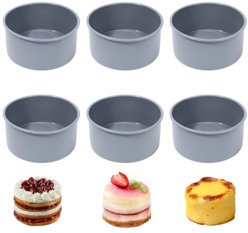 Minxulan Molde de silicona redondo de 10,2 cm, 6 piezas moldes pequeños para tartas de 4 pulgadas, mini moldes para tartas Smash, moldes de silicona para hornear tartas de queso, magdalenas