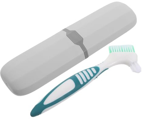 Toyvian Cepillo Limpiador para Dentaduras Postizas Portátil Estuche de Viaje Azul Gris Kit de Limpieza y Almacenamiento Seguro para Prótesis y Adecuado para Higiene Bucal en Viajes