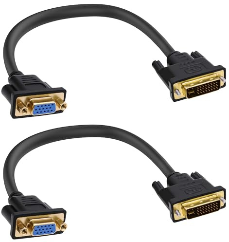 YARCHONN DVI till VGA-kabel adapter DVI-I 24 5-stift hane till VGA honomvandlare kontakt kabel för PC HDTV monitor projektor 30 cm – 2 stycken