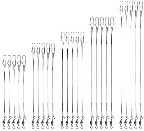 25 Pcs Stainless Steel Pike Fishing Wire Traces, 5 Sizes 10cm/15cm/20cm/25cm/30cm Fishing Accessories Kit Anti-Bite Leaders with Swivels, for Saltwater and Freshwater Bait Rigging