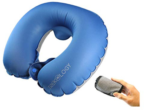 TREKOLOGY Cuscino Gonfiabile da usare in aereo, Cuscini da viaggio per il collo - Supporto per testa e collo portatile compatto per il volo