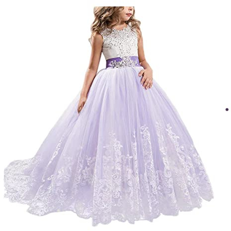 NNJXD - Vestido bordado de tul, de princesa, para fiesta, formal, largo morado 9-10 Años