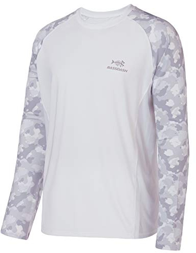 Bassdash UPF 50 Tee da Pesca per Uomini Camo Camicia a Maniche Lunghe Felpe ad Asciugatura Rapida