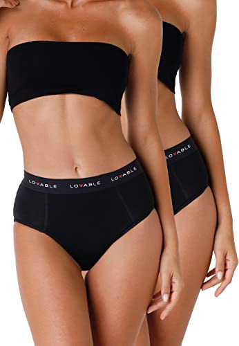 Lovable Slip Alto da Ciclo Mestruale Flusso Medio in Cotone | Mutande Mestruali Riutilizzabili e Assorbenti | Intimo Period Panties Bi-Pack Donna x2, Nero, XL
