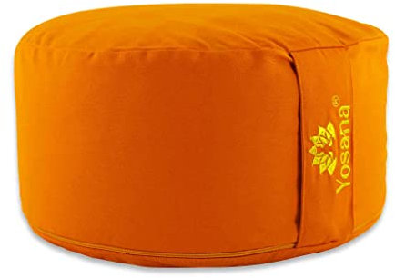 Yosana Yogakissen XL | 35cm Durchmesser | Meditationskissen rund, Bio-Dinkelfüllung aus Deutschland | Yoga Kissen mit 17cm Sitzhöhe | Sitzkissen Boden waschbarer Bio-Baumwolle Bezug und Tragegriff