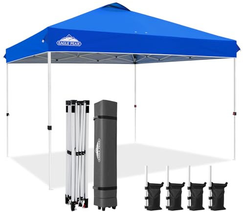 EAGLE PEAK Tonnelle de Jardin Pliable 3.6x3.6m Pop-up Gazebo Tente Pliante Pavillon，avec Sac de Transportable à Roulette pour Camping, Plage, Jardin, Bleu