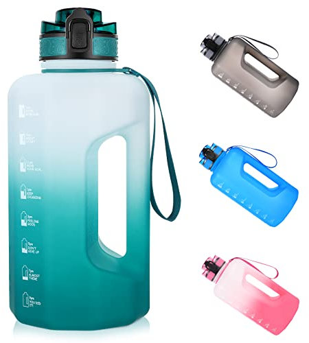 GEMFUL Motivational Water Bottle 2.2L, with Time Markers, 100% Leakproof, BPA-Free, Ideal for Running, Gym, and Daily Hydration (Cyan)