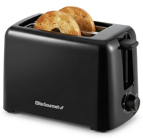 Elite Gourmet 2-Slice Cool Touch Toaster – 6 Browning Levels, Extra Wide 1.25” Slots for Bagels & Thick Bread, Cancel Function, Compact, ETL Certified, Black