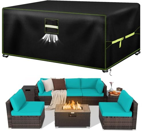 VDISRR Copertura Tavolo Esterno Iimpermeabile, 600D Resistente Oxford Telo Esterno Tavoli 250x150x90cm, Copridivano Protettive per Mobili da Giardino con Prese d'Aria, Antivento, Antipolvere, Anti-UV