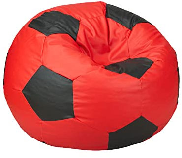 EGATO Sitzkissen Fußball 80cm Durchmesser Entspannender Sitzpouffe in Ballform mit EPS-Perlenfüllung Rot-schwarz