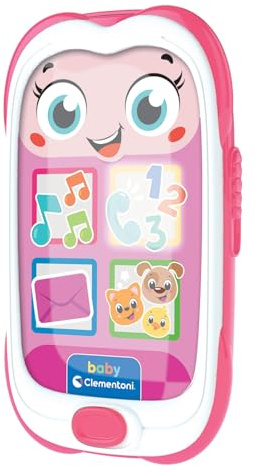 Clementoni Baby Baby Smartphone Pink, Telefono Bambini 6-36 Mesi, Centro attività con 4 Tasti per Imparare Parole e Numeri con Canzoni e Filastrocche, Luci e Suoni, Lingua Italiana, 17935