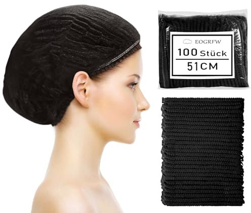 EOGRFW 100 Stück Haarnetz,51 cm Einwegstoff Einweg Haarnetze,Einweghauben mit elastischem Band,OP Hauben Damen/Herren,Haarnetz Einweg für Männer Frauen Hair Cover(Schwarz)