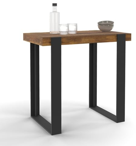 IDMarket - Table Haute de Bar Phoenix Bois foncé Effet Vieilli et Noir 90 cm