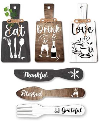 PH PandaHall 6pz Decorazione Da Parete per Cucina Set di Cartelli per Bevande in Legno Accessori Pendenti Mini Placca Forchetta Cucchiaio Decorazioni a Forma di Home Dector 28x14/30x6cm