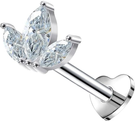 Besyvvin 925 Plata de Ley Barra de Labios 6mm Flat Back Helix Tragus Labret Cartilage Stud 16G Piercing Joyería