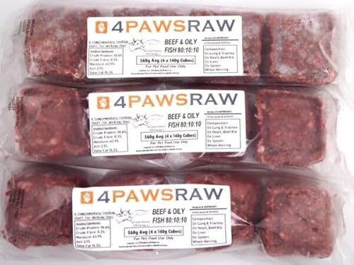 4PAWSRAW Dog Food Premium Beef with Oily Fish 80:10:10 Frozen BARF Raw Diet Mince 11.2 Kg (560g Packs x 20)