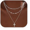 ALEXCRAFT 3 PCS Layered Kreuz Kette Silber Damen Halskette mit Anhänger Modeschmuck für Sie Frauen Freundin Mama Kreuz Größe 13 * 20cm