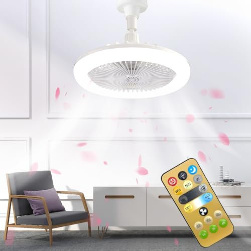 ZoneYan Ventilateur Plafond avec Lumiere Plafonnier Ventilateur Dimmable avec Telecommande, E27 Plafonnier LED, Minuterie, 3 Vitesses & Température Couleur, pour Cuisine, Chambre, Salon