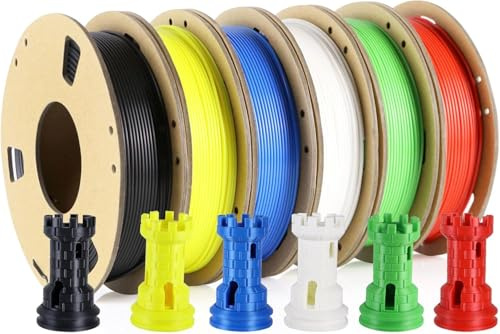 iMetrx Lot de 6 filaments PLA 1,75 mm x 250 g Multi Color Pack 1,5 kg Total (noir, blanc, bleu, rouge, jaune, vert) Filament d'impression 3D (250 g/bobine, 6 bobines/paquet, diamètre 1,75 ± 0,03 mm)