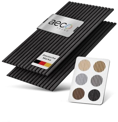 Aeco Sound® - Pannelli acustici in legno, 2 pezzi da 120 x 60 cm (= 1,44 m²) - Feltro acustico (nero) e impiallacciatura in vero legno (Techwood) - Rivestimento murale 3D, isolamento acustico