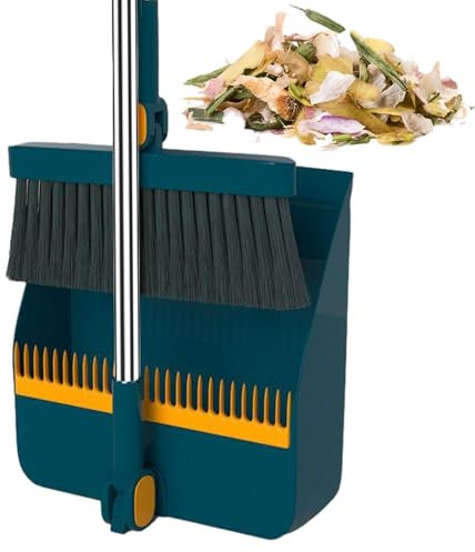 WJnflQN Ensemble Balai Et Pelle À Poussière Balayette Et Pelle Avec Un Long Manche Adjustable Handle À Manche À Balais Pan À Poussière Combo 180 ° Rotation Broom Pour Nettoyage Efficace