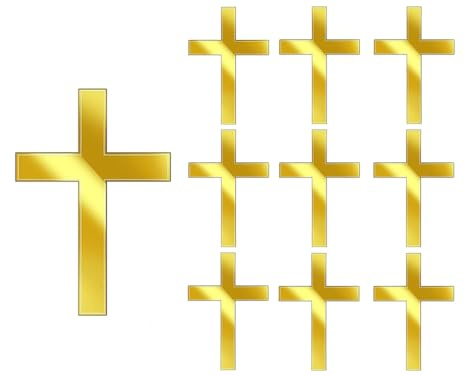 Abiyou Décoration de Gâteau en Forme de Croix, 10 Pièces Croix Gâteau Décoration, Décoration de Gâteau en Acrylique, Décoration Gâteau Communion, pour Baptême, Mariage, Anniversaire Fête (Or)