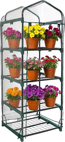 PRADICHI 4 Tier Greenhouse for Indoor & Outdoor Gardening | Sturdy Steel Frame & Clear PVC Cover | Perfect for Growing Vegetables, Flowers, Herbs, and Seedlings