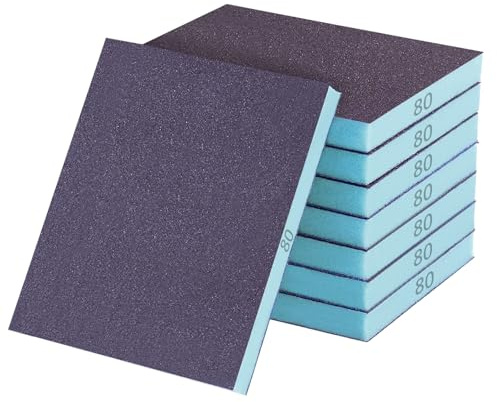 YFLeomry 8 esponjas abrasivas de grano 80, almohadillas de lijado en seco y húmedo, lavables y reutilizables, esponja de lijado flexible para madera, metal, pared, barniz, pintura de coche