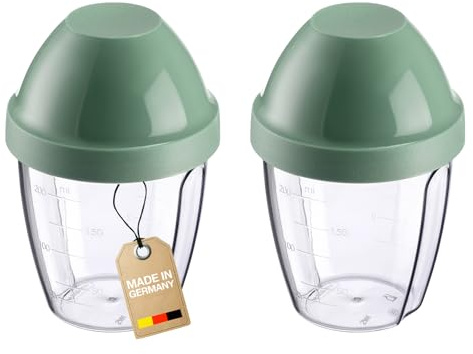 Westmark 2 Bicchieri/Shaker per mescolare e agitare con disco di miscelazione rimovibile, 0,25 l, 12,8 cm, Senza BPA – Uovo per mescolare, Trasparente/Verde menta, 308922EM