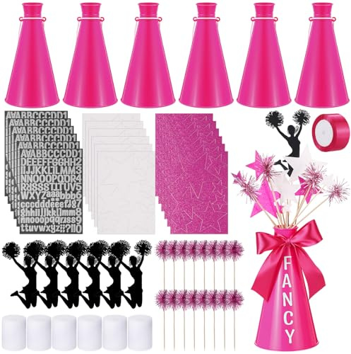 Weysat 6 Sets Cheer Megaphone Bulk Cheerleading Party Centerpiece Decor for Party Team Spirit in Your Hands Sports Cheers Noisemaker DIY Plastic Megaphone for Match Game Outdoor Activities (Rose Red)