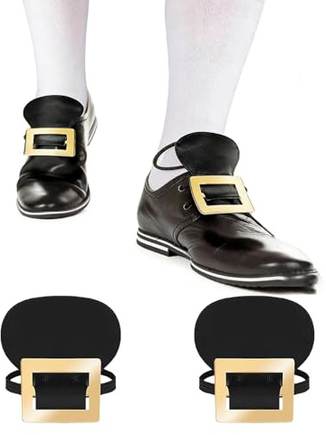 ZALAOR Vintage Gold Shoe Buckles with Elastic Straps for Costumes | Colonial-Style Fancy Dress Footwear Accessories, Secure Fit For Adults