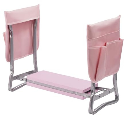 Relaxdays trädgård knäböjare och säte, vikbar, vadderad med fickor, 2-i-1, upp till 150 kg, rosa, 50 x 60 x 27,5 cm