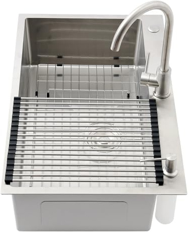 KUYBTU Stainless Steel Kitchen Sink with Siphon, Drain Kit, Multifunction 1 Basin, Under-Plant, Large Single Bowl, Silver