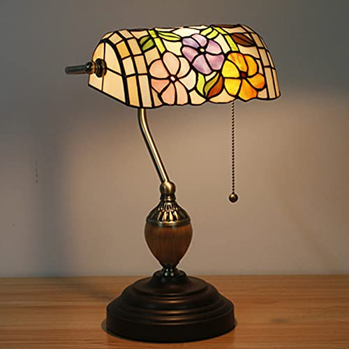 Vintage bankirlampa, bord, pianolampa, skrivbord, antik legeringsbas, nattlampa för sovrum, vardagsrum, målat glas (färg: grön) (påsklilja A)