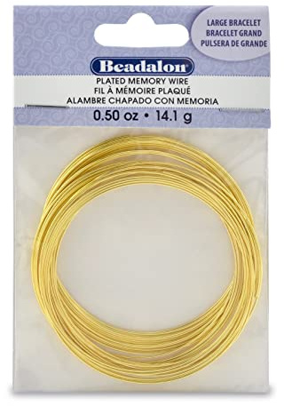 Beadalon Carbon Steel Memory Wire, Round, Large Bracelet, Gold Color, 0.5 oz, Approx. 30 coils