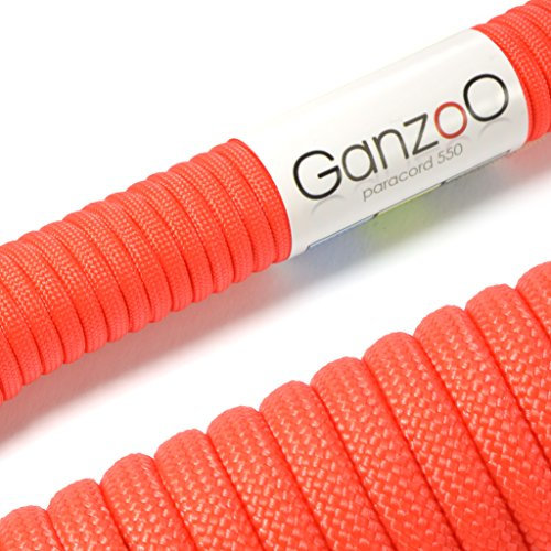Ganzoo Paracorde 550, 4mm Corde, 15 Mètres, Polyester, Type 3-7 brins intérieurs, Le Bricolage de Laisse de Chien Collier Bracelet, Camping Survie et Outdoor Corde à Tout Faire, Signal-Orange