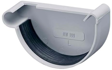 INEFA Testata per grondaia, semicircolare, in PVC 150mm, sinistra, grigio accessori per grondaie pvc, montaggio facile a innesto, Made in Germany