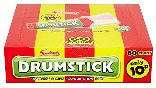 Lot de 60 barres à mâcher Swizzels pour baguettes framboise et lait