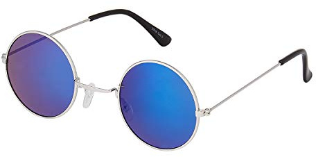 Ultra Retro Round Sunglasses Metal Frame Circle Lens UV400 Protection Unisex Vintage Style Mens Womens Shades - Silver with Blue Lenses