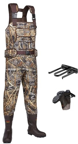 HISEA Jagdwathose für Herren mit 600 g isolierten Stiefeln, 4,5 mm Neopren, wasserdicht, Stiefelfuß, Brustwatte zum Angeln, Entenjagd