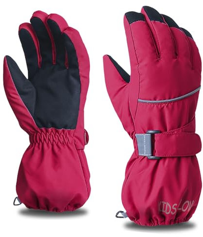 Azarxis Skihandschuhe für Kinder, Warme Winterhandschuhe, Winddichte Verdickt Handschuhe für Laufen Skifahren Wandern Snowboard (Rot, S (4-6 Jahre alt))