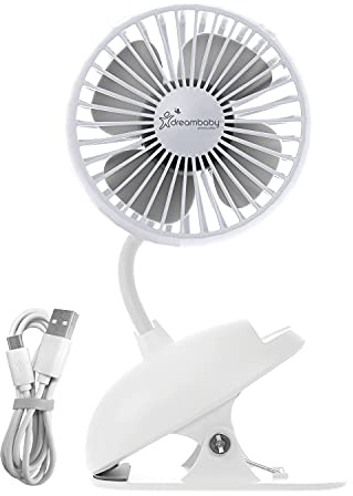 Dreambaby USB Cooling Fan With Tripod Clip - Portable and Versatile for Stroller, Car Seat, Cot, Desk, Gym, Pram (White)