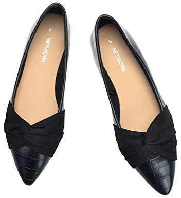 ERLINGO Ballerines pour femme sans lacets, pour le travail, le bureau, confortables, pointues, antidérapantes, avec petit talon, style décontracté, Noir , 37 EU