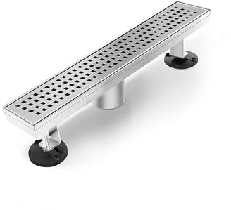HTOH Shower Drain, Linear Shower Drain 12 Inch(Brushed Nickel), Modern 304 Stainless Steel Shower Floor Drain with Grate Removable, Adjustable Leveling Feet