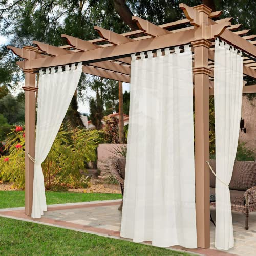 NICETOWN 2 Panels Beige Indoor Outdoor Curtains & Drapes, Self-Sticky Tab Top Elgant Airy Voile Sheer Lightweight & Airy Drapes with Light Filtering for Living Room/Patio/Porch, W54 x L108