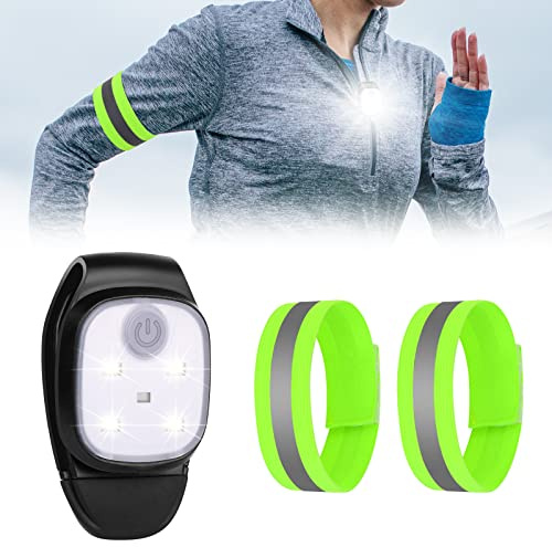 URAQT Lumières de Course à Clip, Lampe de Course à 4 Modes d'éclairage Nuit Extérieur LED Rechargeable USB + 2pcs Bande Réfléchissante, Sécurité Phares LED pour Course Promenades de Chie