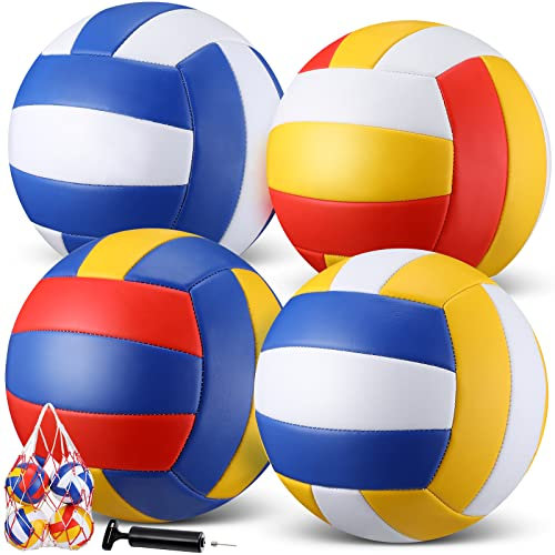 HyDren 4 Stück Volleybälle, offizielle Größe 5, wasserdicht, weicher Volleyball mit Pumpe und Netztasche für Kinder, Jugendliche, Erwachsene, für drinnen und draußen, Strand, Trainingsspiel, Geschenk