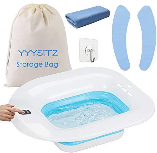 YYYSITZ Electric Sitz Bath, Sitz Bath for Hemorrhoids, Sitz Bath for Postpartum Care, Toilet Seat Tub for Women Men, Sitz Baths Salts Bowl, Sits Bath Soak Pan, Hip Bath Basin, Collapsible, Blue