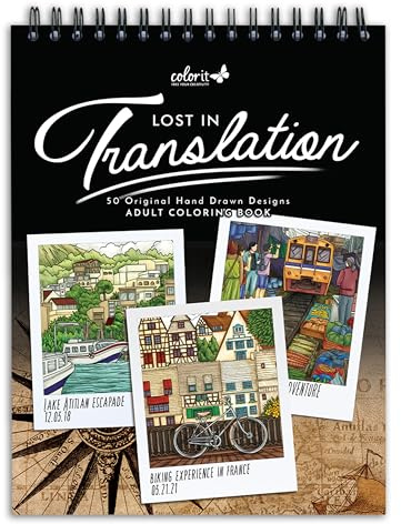 ColorIt Lost in Translation - Livre de coloriage à spirales pour adultes, 50 motifs recto-verso de destinations et attractions de voyage uniques, papier épais, papier perforé, couverture rigide