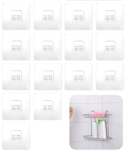 AYNKH Lot de 15 pièces crochets adhésifs de rechange pour étagère de douche, sans perçage, porte-savon transparent solide, étagère de rangement pour salle de bain et cuisine